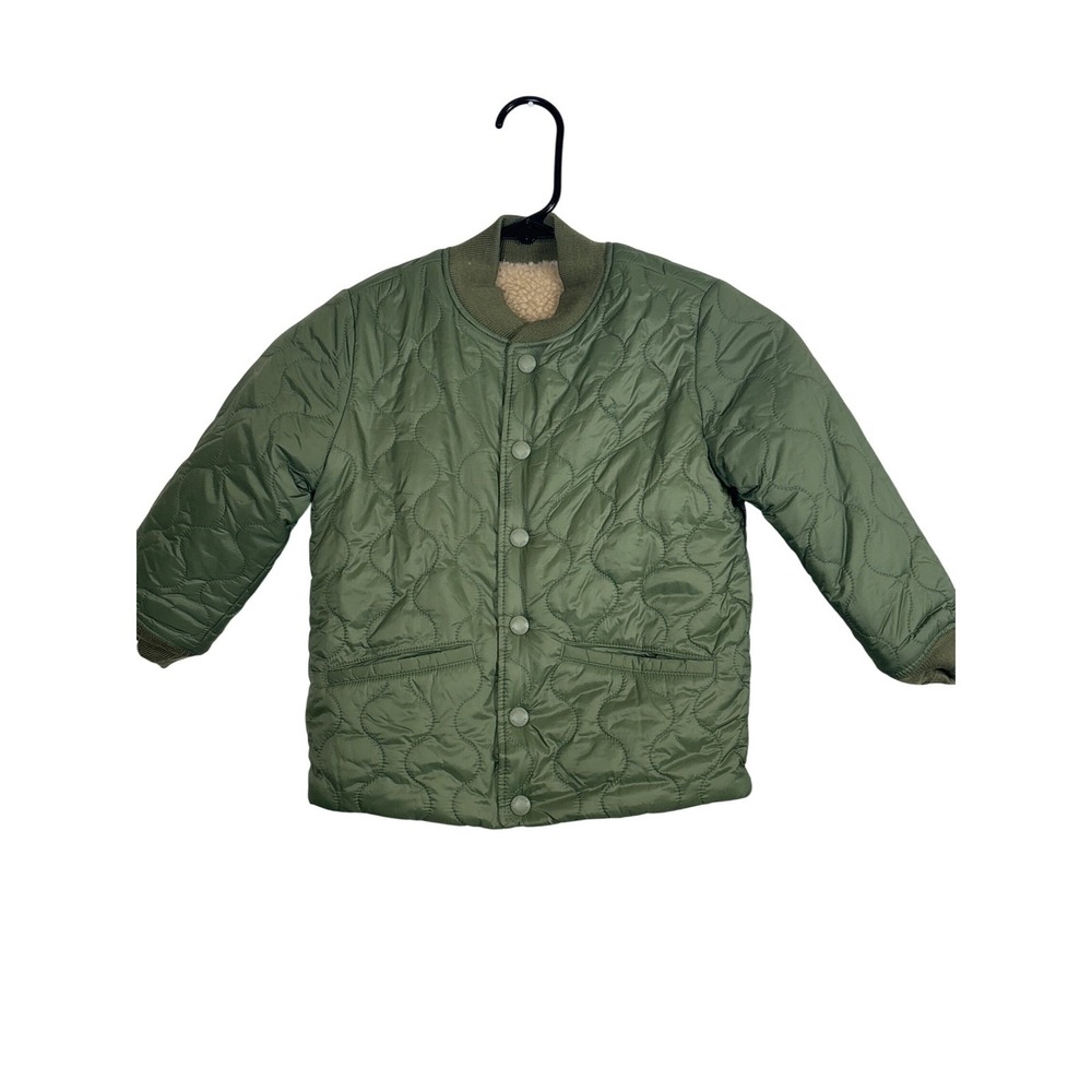 GAP Kids size 4 Green Quilted Bomber Jacket Sherpa‎ Lined Snap Front Pockets